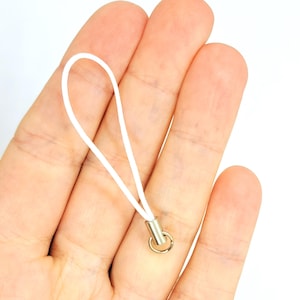 Mobile phone cord loops, white mobile phone strap, lanyard loop with jump ring, mobile phone charm loops