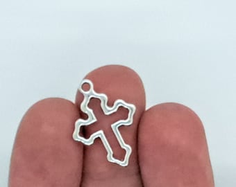 5 Hollow cross charms, antique silver effect, cross charm for bracelet, Christian cross charm, religious charm, cross charm for necklace