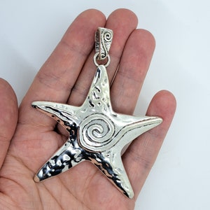 Star Pendant, Starfish pendant, Celestial Pendant, Star with spiral design, antique silver effect