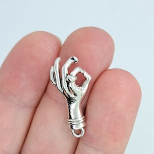 10 Ok hand charms, antique silver effect, Okay hand gesture charm, hand charm, OK charm