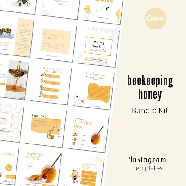 Beekeeping & Honey Instagram Bundle Kit | Honey Business | Honey Farming | Beekeeping Instagram Templates | Honey Instagram Templates