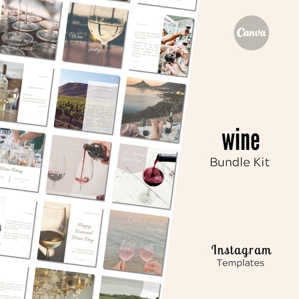 Wine Instagram Bundle Kit | Instagram Post Templates | Instagram Story Templates | Instagram Highlight Cover