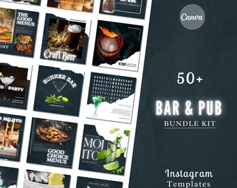 Bar & Pub Instagram Template Bundle – Social Media Kit (Canva)