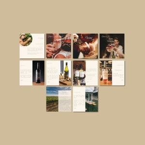 May include: A collection of images promoting wine. The images feature bottles of wine, glasses of wine, and vineyard scenery. The text on the images includes "Have a Great Weekend!" and "Cheers to Wine Wednesday!"