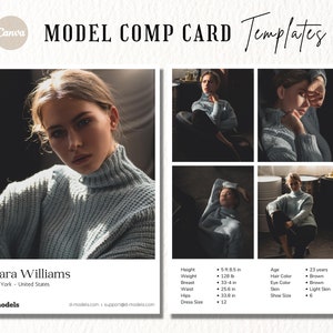 Model Comp Card | Editable Fashion Model Zed Card | Model Portfolio Templates | Modeling Canva Templates | Fashion Resume Photo Card