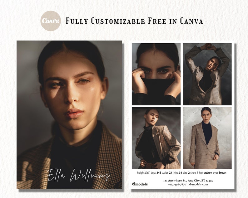 Model Comp Card Editable Fashion Model Zed Card Model - Etsy