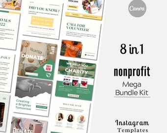 Plantillas de Instagram para organizaciones sin fines de lucro: Paquete Mega (Canva)