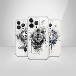 Compass Phone Case Navigation Cover for iPhone 15 14 13 12 Pro 11 XR 8 7, Samsung S24 S23 S22 A73 A53 A13 A14 S21 Fe S20, Pixel 8 7