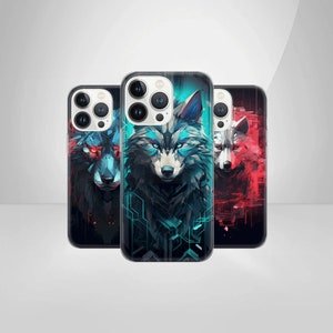Wolf Phone Case Cyber Cover for iPhone 15 14 13 12 Pro 11 XR 8 7, Samsung S23 S22 A73 A53 A13 A14 S21 Fe S20, Pixel 8 7 6A