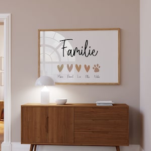 Familienposter mit Herzen, Familie Personalisiert, Familienbild Geschenk zur Geburt, Hochzeit, Umzug, Personalisiertes Geschenk für Familien