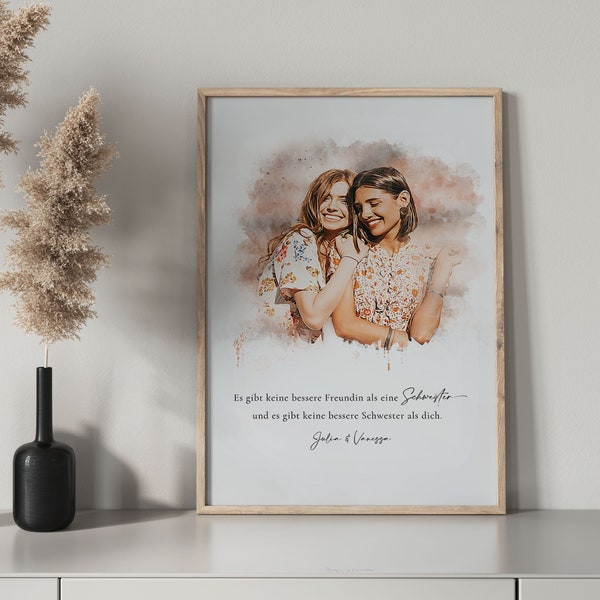 Schwester Aquarelle Poster, Geschenk für Schwester, Personalisierte Geschenke Schwester, Beste Schwester Geschenk Weihnachten Foto