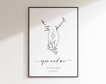 Personalisiertes Poster mit Namen, Geschenk für Paare, Personalisiertes Poster Paar Hand in Hand, Geschenke zum Valentinstag