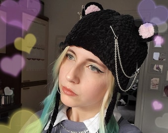 Gorro de lana con forma de oso punk: un bonito gorro de lana con forma de oso punk con accesorios.