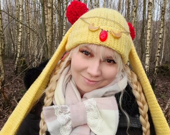 Gorro Sailor M | Gorro amarillo de crochet estilo anime