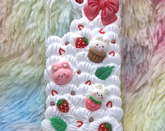 Funda para teléfono Strawberry Decoden Cream | Funda para teléfono Strawberry Cream para cualquier modelo en estilo kawaii | Funda linda estilo crema