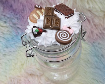 Tarro de cristal para dulces - Tarro de caramelos/ahorro - Tarro de caramelos kawaii para regalar al estilo Decoden Art