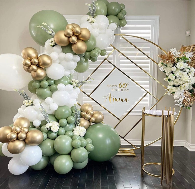 137 Pcs Sage Green Gold White Balloon Garland Arch Kit 18 10 Etsy