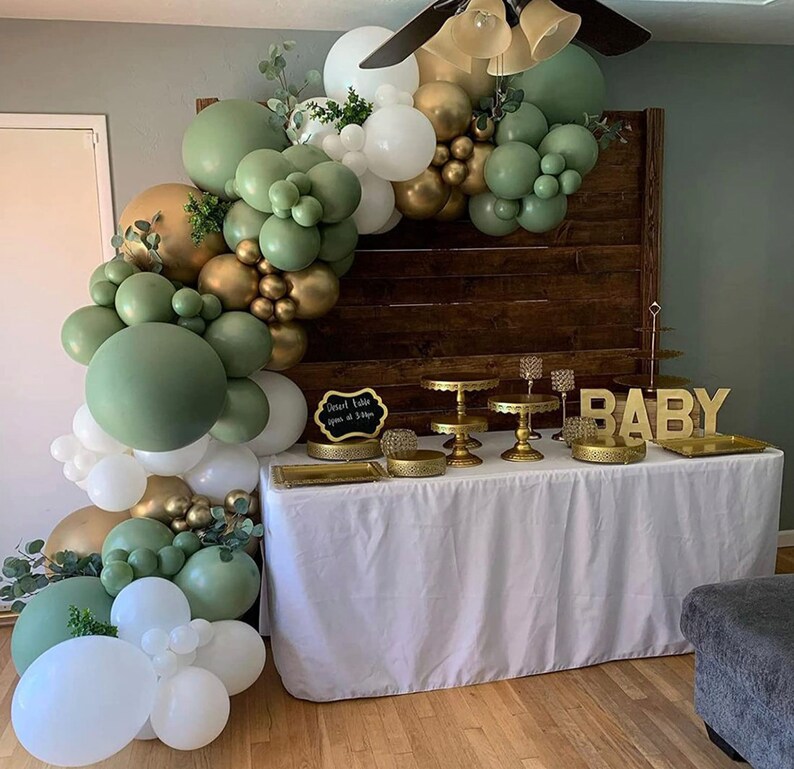 137 Pcs Sage Green Gold White Balloon Garland Arch Kit 18 10 Etsy