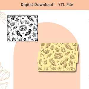 May include: A digital download of an STL file for a 3D printed mould. The mould features a repeating pattern of stylised flowers and leaves. The pattern is in black and white.