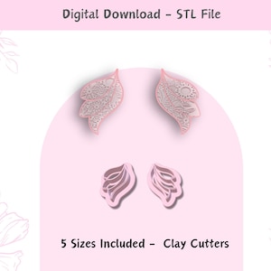Taglierina per orecchini Petals in argilla: 5 misure, design per gioielli e biscotti (file STL digitale)