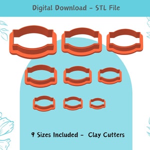Plaque Retro Shape 02 Cutter for Polymer Clay | Digital STL File | Clay Tools | 9 Sizes Clay Cutters