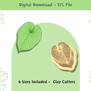 Monstera Embossed Leaf Cutter for Polymer Clay | Digital STL File | Clay Tools | 6 Sizes Clay Cutters