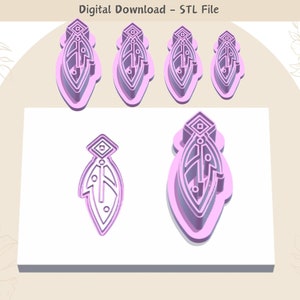 Könnte beinhalten: Ein digitaler Download von fünf STL-Dateien zum 3D-Druck. Die Dateien sind für ein geometrisches Federdesign mit einer rosa Umrandung.