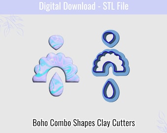 Coupe-pâte à modeler Boho Combo 03 pour pâte polymère | Fichier numérique STL | Outils d'argile | 5 tailles de boucles d'oreilles emporte-pièces