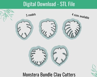 Monstera Clay Cutter Bundle: 4 Sizes, 5 Models (Digital STL File)