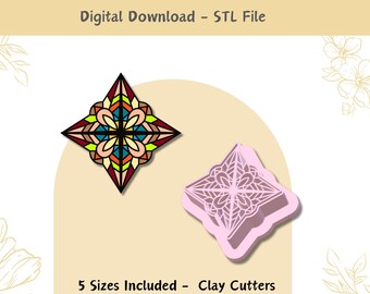 Mandala Star Clay Cutter: 5 Sizes, Polymer Clay Jewelry & Cookie Designs (Digital STL File)