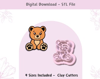 Teddy Bear Clay Cutter: 4 Sizes, Polymer Clay Jewelry & Cookie Designs (Digital STL File)