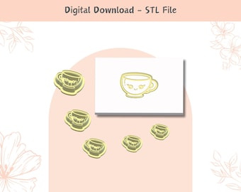 Kawaii Tea Cup Clay Cutter: Polymer Clay Jewelry, Cookie Designs (Digital STL File)