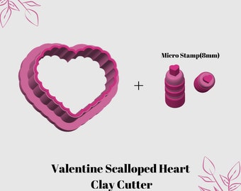 Valentine Scalloped Heart Polymer Clay Cutter with Micro Stamp (Digital STL File)