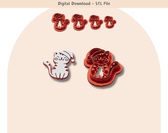 Christmas Kitty Clay Cutter: Polymer Clay Jewelry & Cookie Designs (Digital STL File)