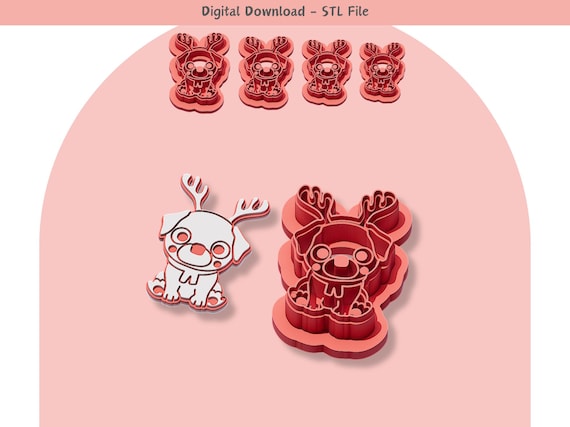 Christmas Pug Clay Cutter: Jewelry & Cookie STL File (Digital Download)