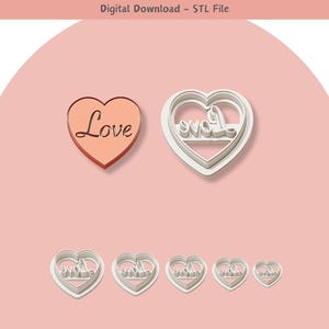 Valentine Love Heart Clay Cutter for Polymer Clay | Digital STL File | Clay Tools | 5 Sizes Clay Cutters, 2 Cutter Versions