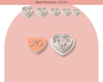 Valentine Heart XO Clay Cutter: Polymer Clay Jewelry, Cookie Designs (Digital STL File)