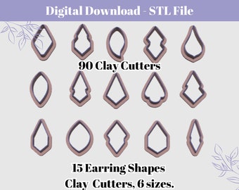 Earring Clay Cutter Bundle: 15 Shapes, 90 Cutters (Digital STL File)