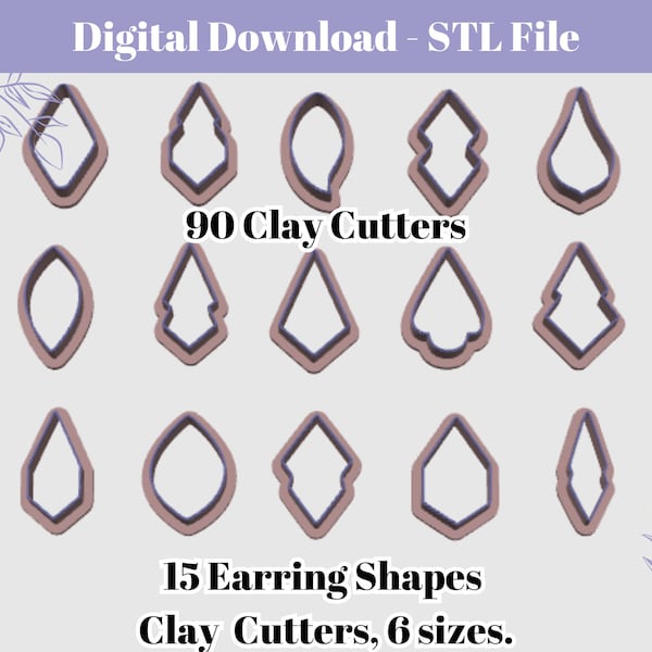 15 Earrings Shapes Clay Cutter Bundle Digital STL File for Polymer Clay | 90 Clay Cutters