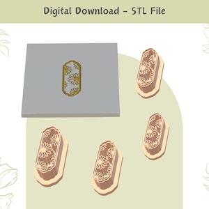 Elongated Rounded Rectangle with Flowers Clay Cutter for Polymer Clay | Digital STL File | Clay Tools | 4 Sizes Clay Cutters