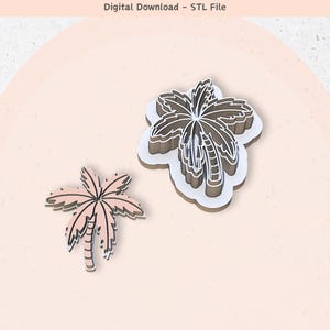 Puede incluir: Dos cortadores de galletas de palmeras, uno de color rosa claro y el otro de color gris oscuro. Descarga digital - Archivo STL.