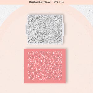 May include: A digital download of an STL file for a 3D printed mold. The mold is designed to create a pattern of white squiggles on a pink background.