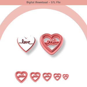 Valentine Heart 09 Clay Cutter for Polymer Clay | Digital STL File | Clay Tools | 5 Sizes Clay Cutters, 2 Cutter Versions
