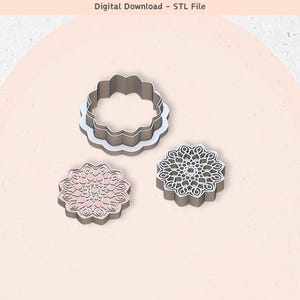 Taglierina per argilla con mandala floreale: gioielli in argilla polimerica, disegni di biscotti (file STL digitale)