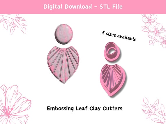 Embossing Leaf Clay Cutter: Earring & Cookie DIY (Digital STL File)