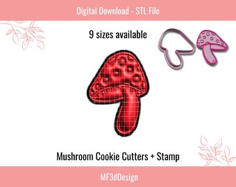 Mushroom Cookie Cutter and Stamp: 3D STL File (Digital Download)