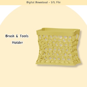 May include: A yellow plastic brush and tools holder with a geometric design. The holder is empty and ready to be used.