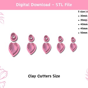 May include: Five digital download STL files for clay cutters in the shape of a heart with a decorative top. The cutters are available in five sizes: 30mm, 35mm, 40mm, 45mm, and 50mm.