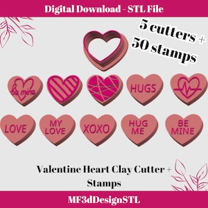 Valentine Heart Stamp and Clay Cutter for Polymer Clay | Digital STL File | Clay Tools | 5 Sizes Clay Cutters and for Earrings
