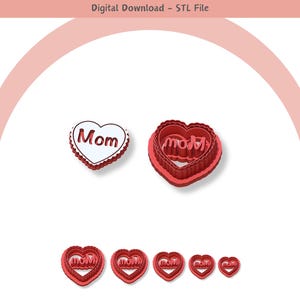 Mother&#39;s Day Heart Clay Cutter: Polymer Clay Jewelry & Cookie Tool (Digital STL File)